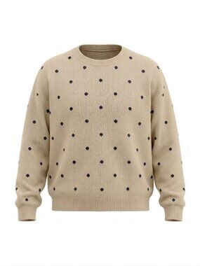Shein Cream Polka Dot Crewneck Sweater Soft Knit Grandpacore XL
